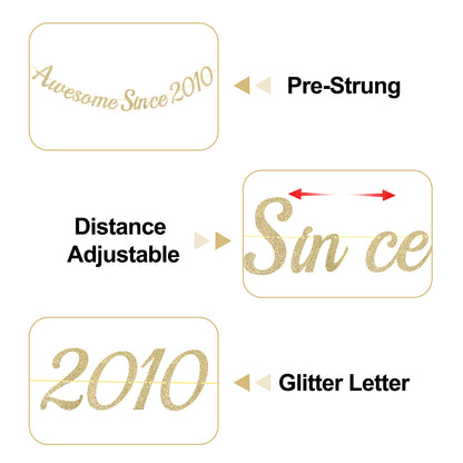 G2PLUS Pre-Strung 16th Birthday Banner, Glitter 16th Birthday Decorations Champagne Gold Happy 16th Birthday Banner, 3m Awesome Since 2010 Banner, 16th Birthday Party Decorations