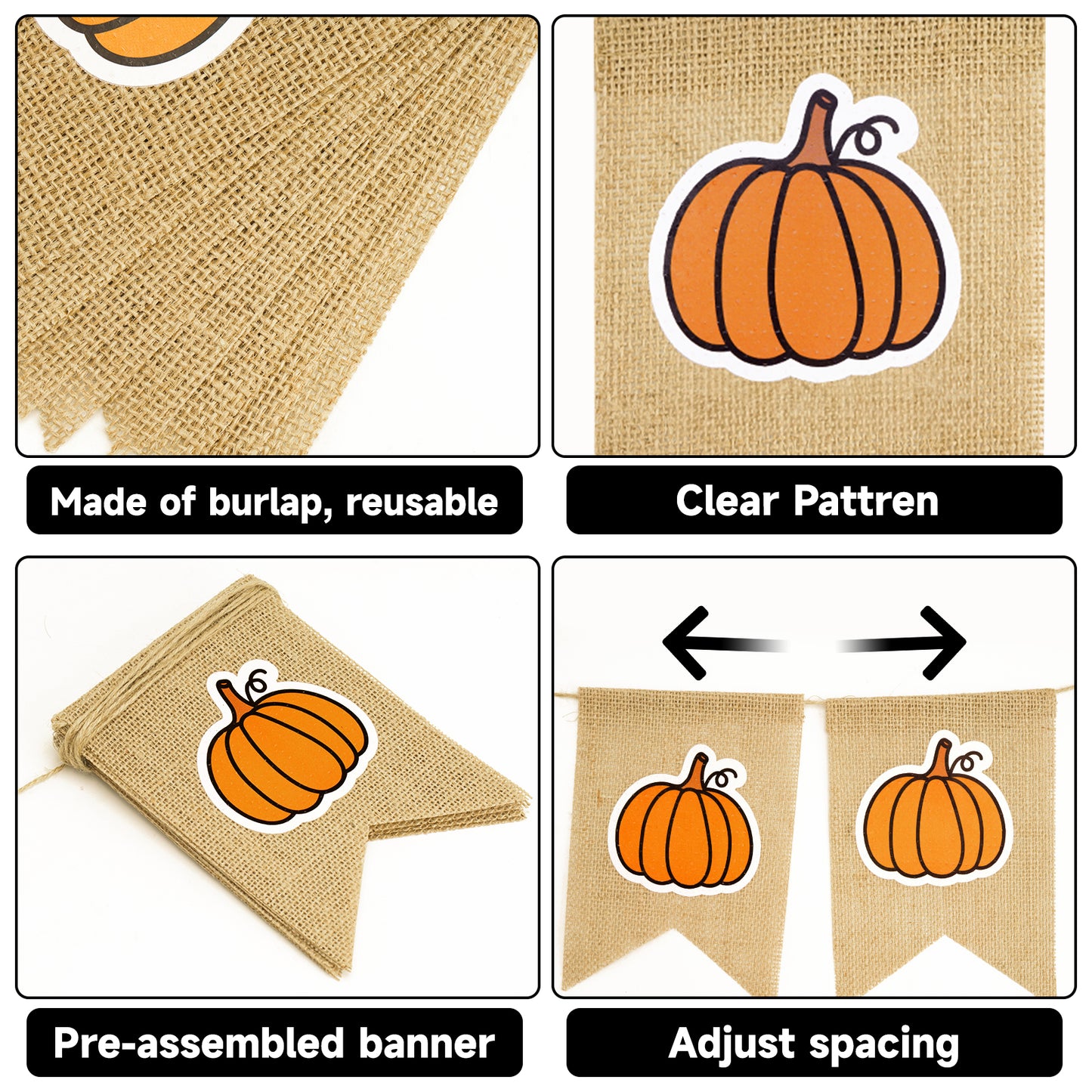 G2PLUS Pumpkin Burlap Banner – 9.8Ft Fall Bunting Garland, Pre-Strung Rustic Hanging Banner Flag Decor for Thanksgiving, Porch, Classroom, Home