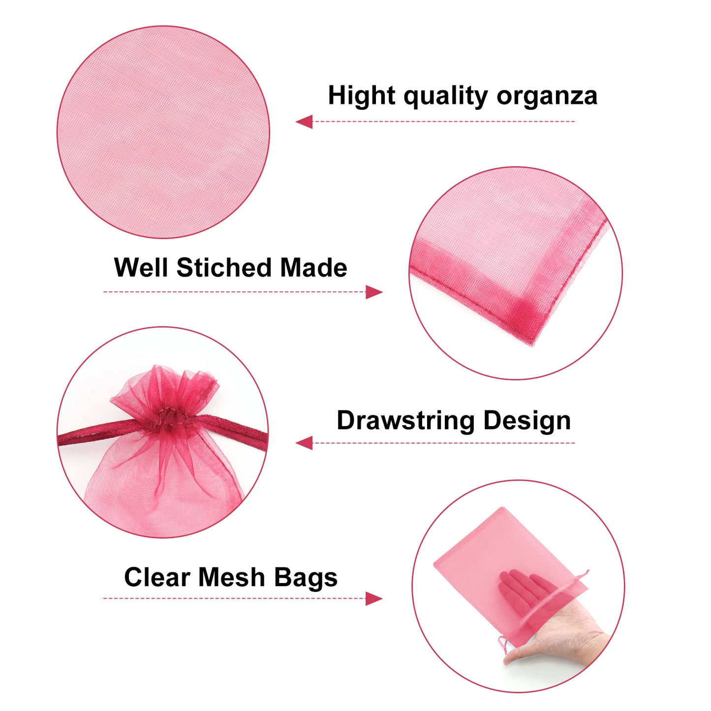 G2PLUS 25PCS Red Organza Gift Bags 5x7 inches - Wine Red Drawstring Organza Bags, Sheer Mesh Pouches for Candy, Jewelry, Christmas, Wedding Party Favors