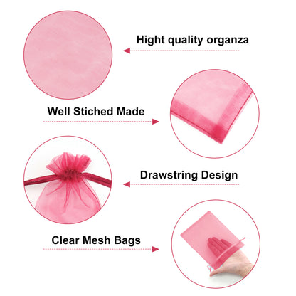 G2PLUS 25PCS Red Organza Gift Bags 5x7 inches - Wine Red Drawstring Organza Bags, Sheer Mesh Pouches for Candy, Jewelry, Christmas, Wedding Party Favors