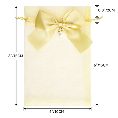 G2PLUS 30Pcs Organza Bags with Bow-4x6 In Gold Wedding Favor Bags, Sheer Mesh Jewelry Pouches with Drawstring for Bridal Shower, Baby Shower, Valentine's Day Party Favors