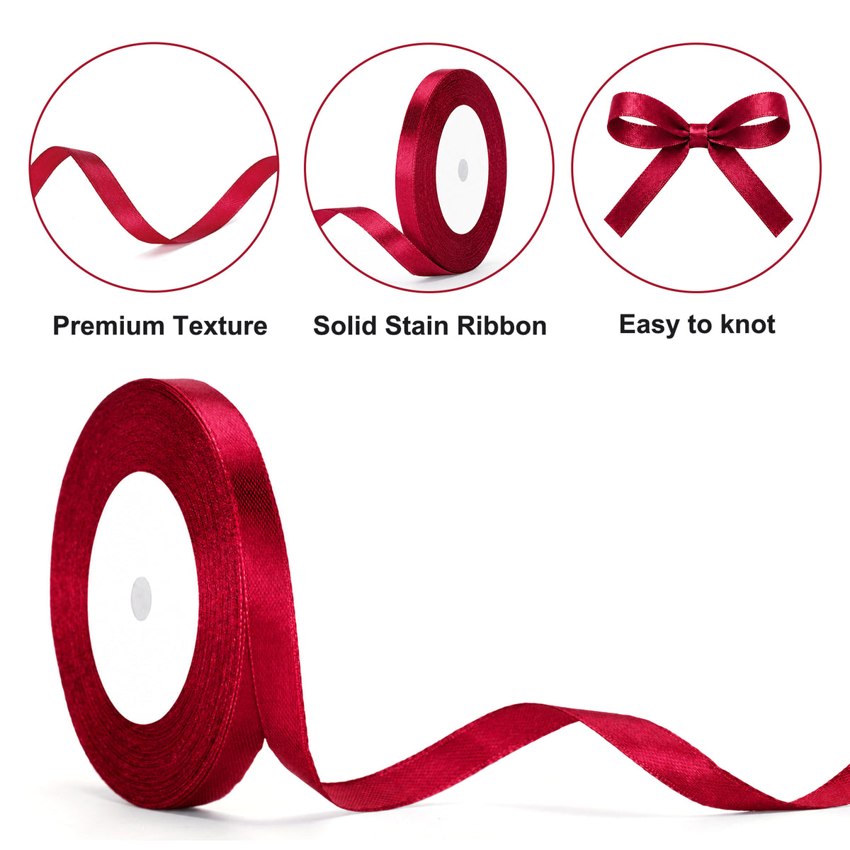 G2PLUS Burgundy Satin Ribbons 10mm: 44m Gift Wrapping Ribbon for Crafting, Christmas, Wedding Party Decoration