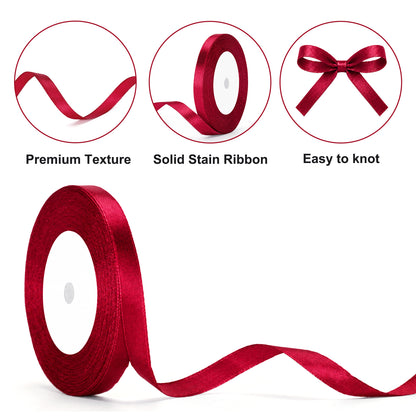G2PLUS Burgundy Satin Ribbons 10mm: 44m Gift Wrapping Ribbon for Crafting, Christmas, Wedding Party Decoration