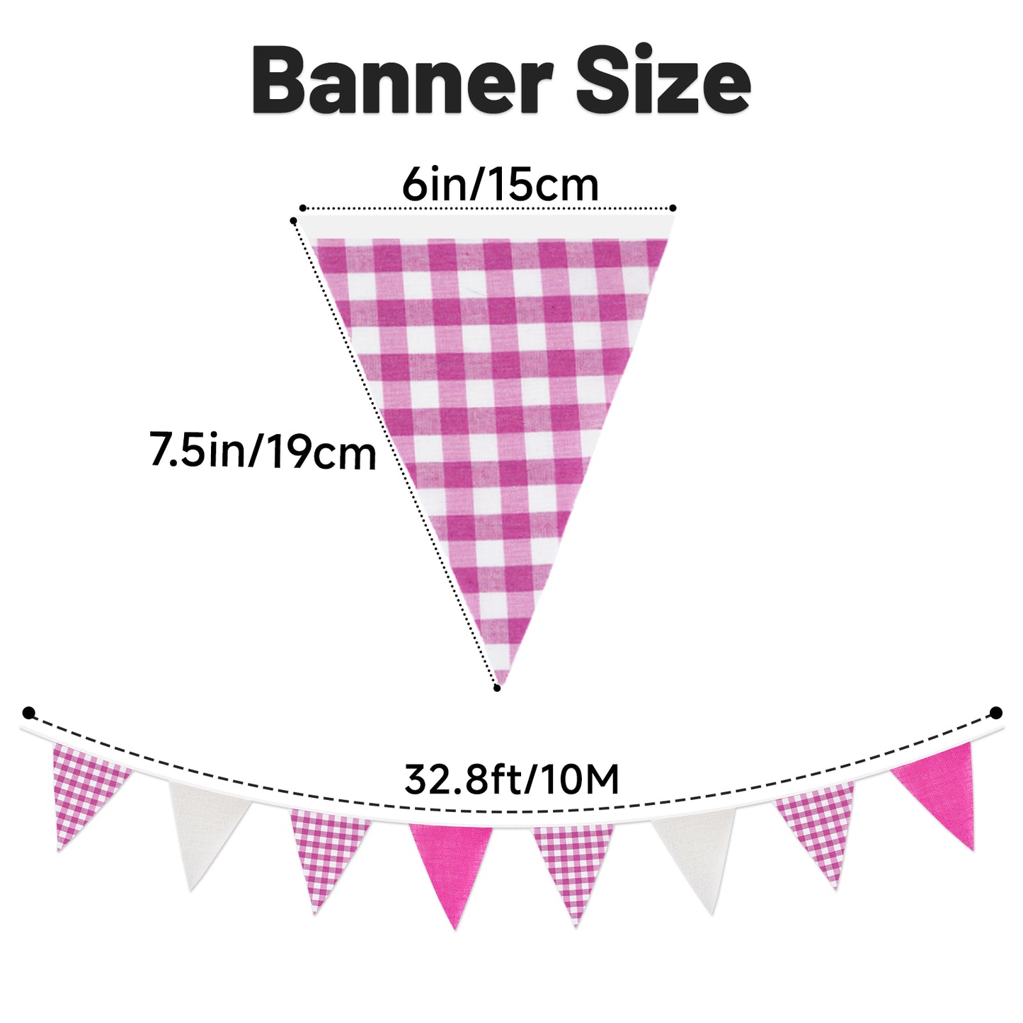 G2PLUS Pink and White Checkered Banner, 32Ft Pink Pennant Banner Garland, Party Decorations Triangular Bunting Garland for Baby Shower Girl, Birthday Party, Bridal Shower, Wedding Décor, Valentine’s Day & Outdoor Celebrations