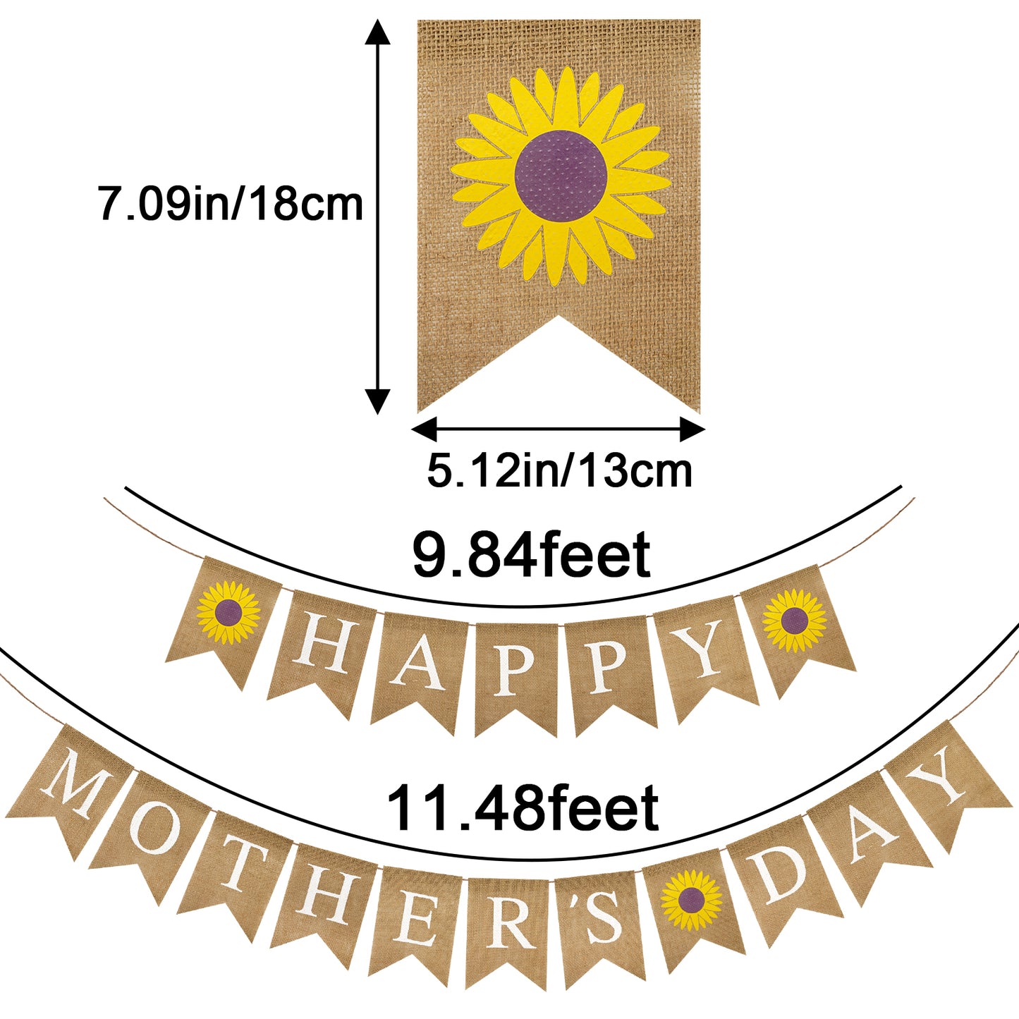 G2PLUS Happy Mother's Day Banner, Pre-strung Mothers Day Decorations Burlap Banner Garland with Sunflower, Rustic Mothers Day Party Bunting Decor for Home Wall Photo Backdrop Indoor Outdoor