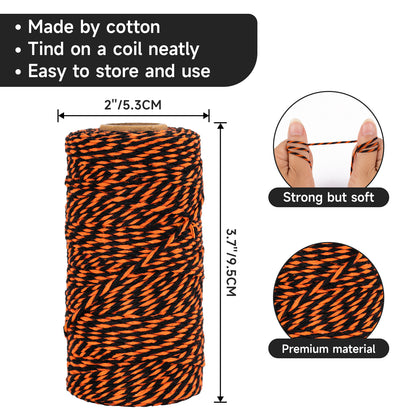 G2PLUS Black Orange Cotton Twine - 2MM 328ft Baker's Twine, Orange and Black Gift Wrapping String for DIY Crafts, Halloween Party Decorations, Treat Bags