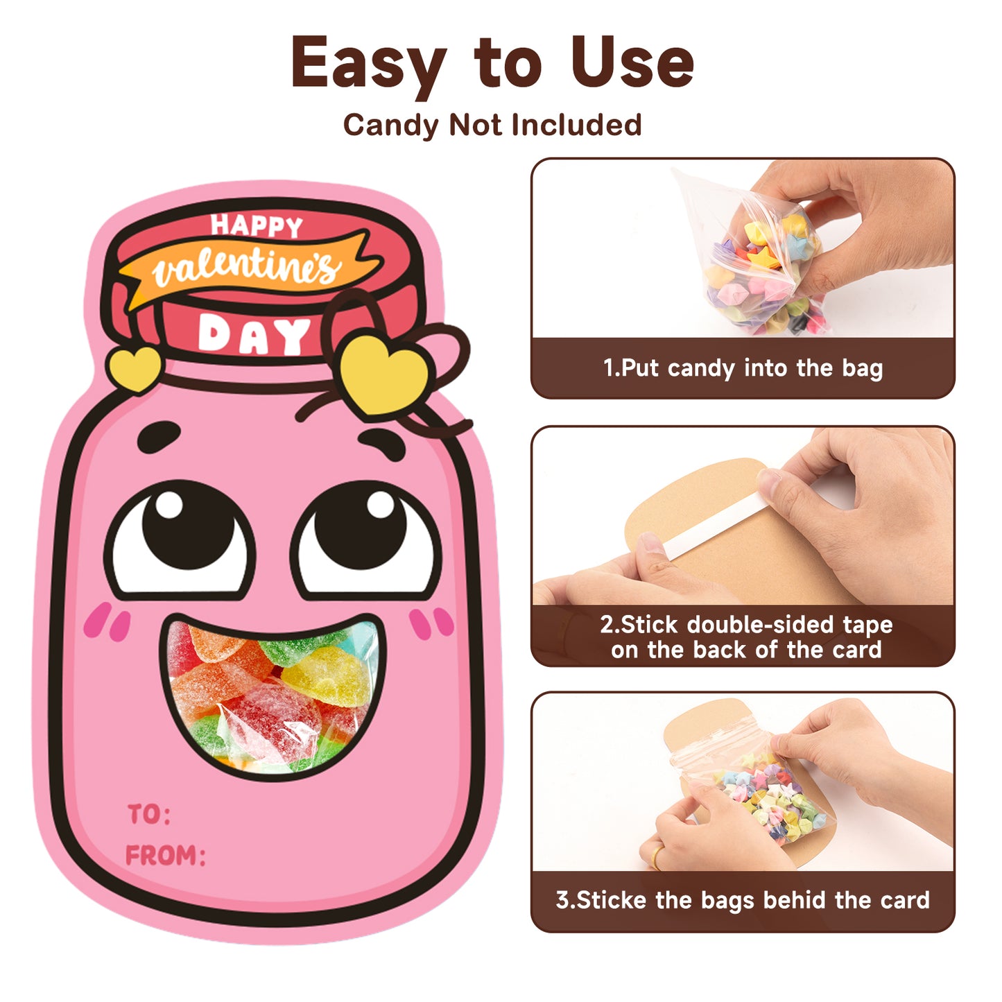 G2PLUS 48 Pack Valentines Day Cards for Kids, 8 Styles Happy Valentine’s Day Mason Jar Cards with Treat Bags for Classroom Valentines Exchange, School Gift Exchange & Party Favors