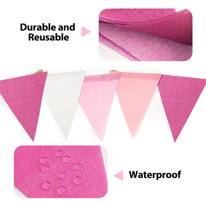 G2PLUS Pre-Strung Burlap Pennant Banners, 39Ft Pink Fabric Triangle Flag Bunting, 36Pcs Pennant Banner Flags Garland for Birthday, Holidays and Theme Party Decorations