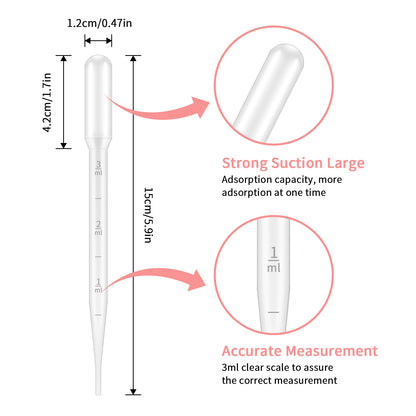 G2PLUS 3ML Plastic Dropper, 25Pcs Pipettes Dropper, Clear Graduated Dropper, Disposable Transfer Pipettes for Essential Oils, Kids Activities, DIY Art and Make up Tool