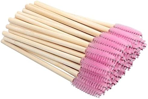G2PLUS 50PCS Bamboo Lash Mascara Wands - Pink Disposable Eyelash Brushes Spoolies- Eyelash Mascara Applicator Brush Makeup Tools for Eye Lash Extensions