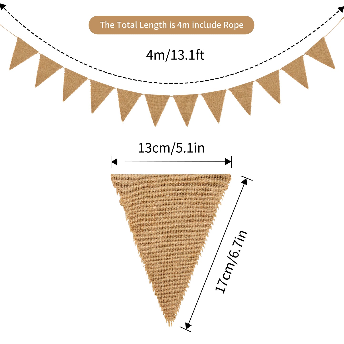 G2PLUS 20M Hessian Burlap Bunting - 60PCS Rustic Linen Bunting Flags - Outdoor Linen Burlap Banner - Natural Hessian Garlands for Garden Wedding Party Decoration