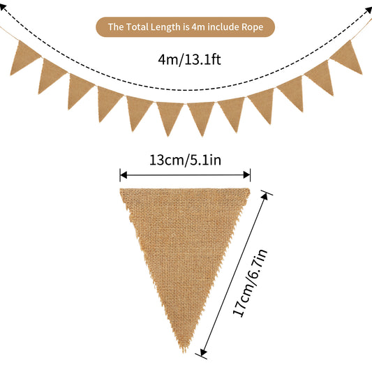 G2PLUS 20M Hessian Burlap Bunting - 60PCS Rustic Linen Bunting Flags - Outdoor Linen Burlap Banner - Natural Hessian Garlands for Garden Wedding Party Decoration