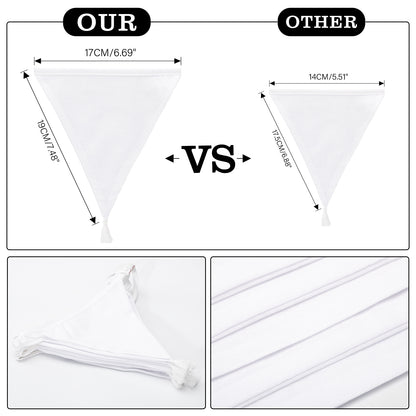G2PLUS 10.8Ft Cotton Triangle Bunting Banner – 12pcs White Fabric Pennant Flag with Tassels, Double Side Triangle Banner Garland for Weddings, Birthdays, Garden & Baby Showers