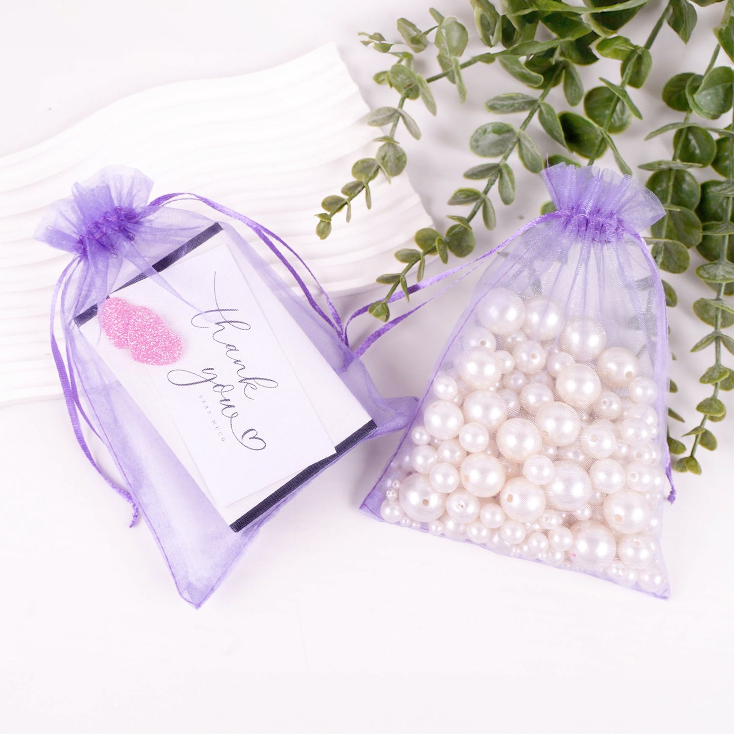 G2PLUS 25PCS Light Purple Organza Bags 5x7 inches - Drawstring Organza Bags, Candy Gift Wrap Pouches for Halloween, Baby Shower, Wedding Party Favors