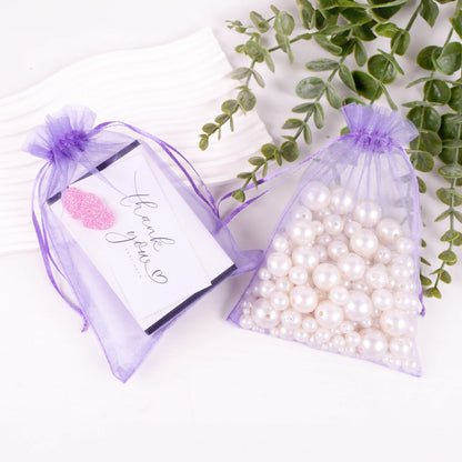 G2PLUS 25PCS Light Purple Organza Bags 5x7 inches - Drawstring Organza Bags, Candy Gift Wrap Pouches for Halloween, Baby Shower, Wedding Party Favors