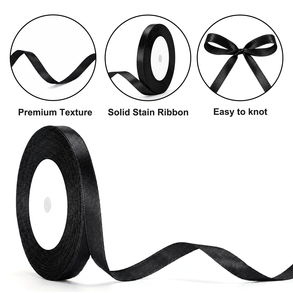 G2PLUS Black Satin Ribbons 10mm: 44m Gift Wrapping Ribbon for Crafting, Christmas, Holloween Party Decoration