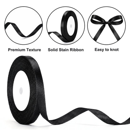 G2PLUS Black Satin Ribbons 10mm: 44m Gift Wrapping Ribbon for Crafting, Christmas, Holloween Party Decoration