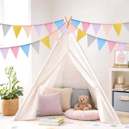 G2PLUS 12M Pastel Burlap Bunting Outdoor: 36PCS Reusable Waterproof Hessian Bunting, Burlap Banner for Birthday, Baby Shower, Wedding, Nursery, Garden Decoration