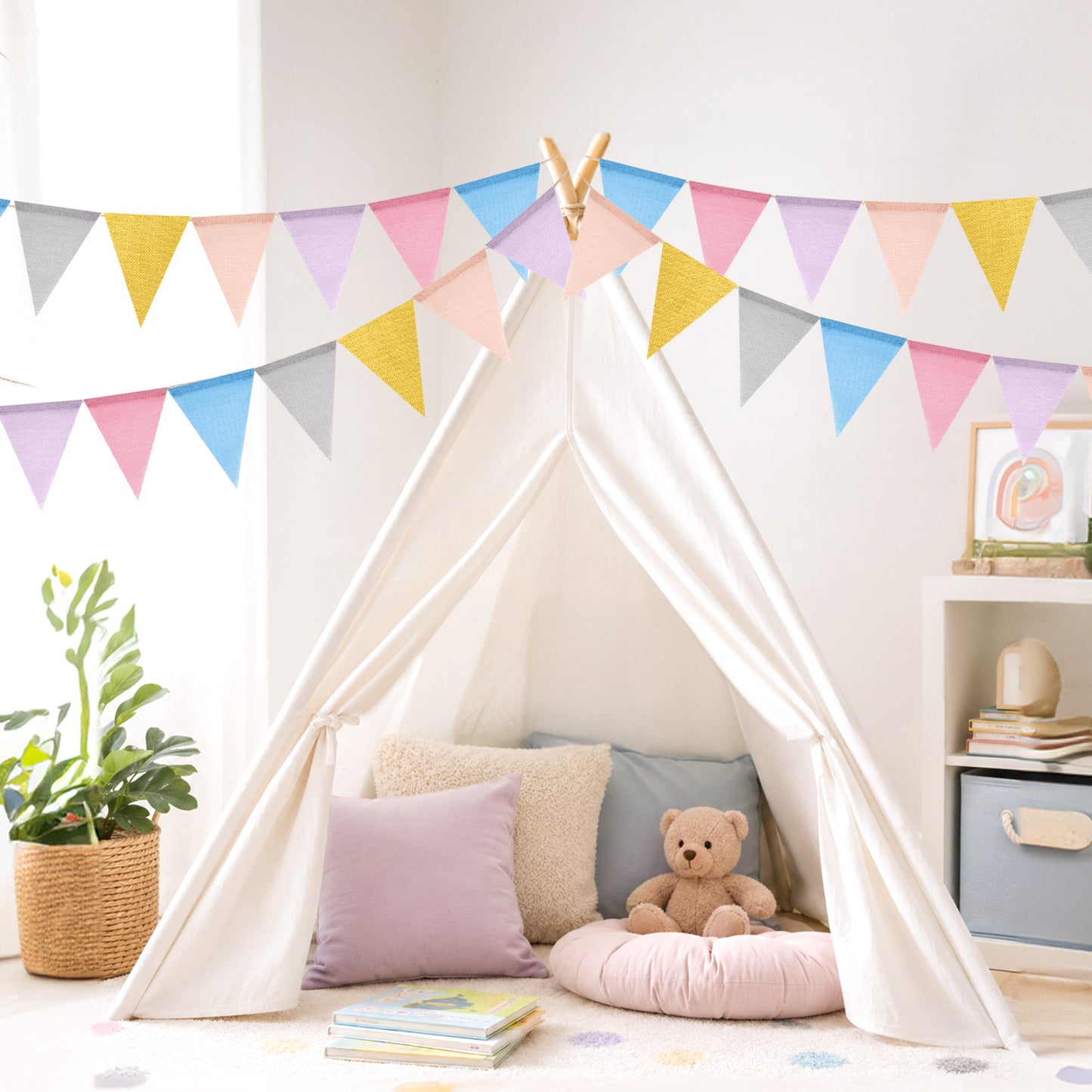 G2PLUS 20M Pastel Burlap Bunting Outdoor: 60PCS Reusable Waterproof Hessian Bunting, Burlap Banner for Birthday, Baby Shower, Wedding, Nursery, Garden Decoration