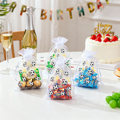 G2PLUS 30Pcs Soccer Organza Gift Bags 4x6 Inches, Drawstring Soccer Favor Bags, Sheer Mesh Pouches for Candy Treats, Kids Sports Birthday Party Favors, Team Gifts, Sports Game Events