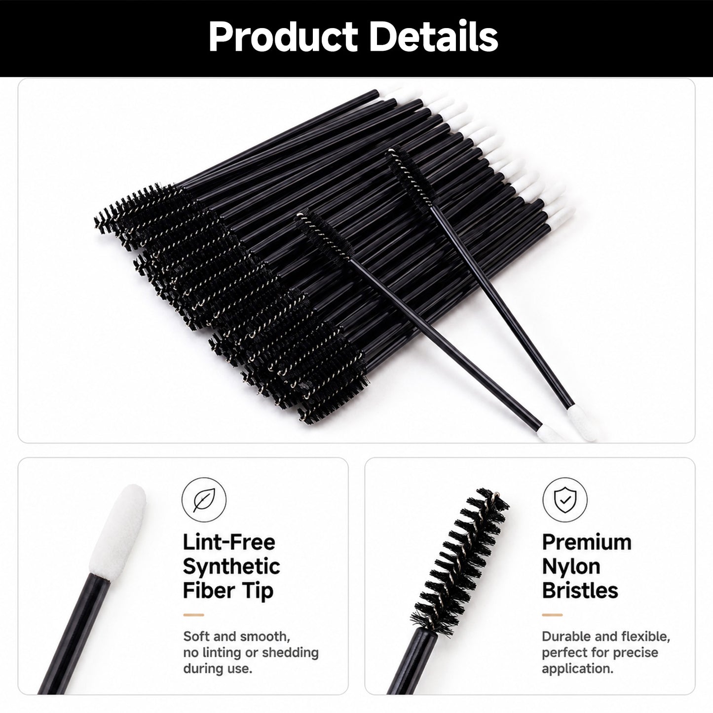 G2PLUS 100pcs Eyelash Brush and Lip Brush, Black Dual Ended Mascara Wands, Disposable Makeup Brushes for Eyelash Extension, Eyebrow, Lip Gloss, Salon and Travel Use