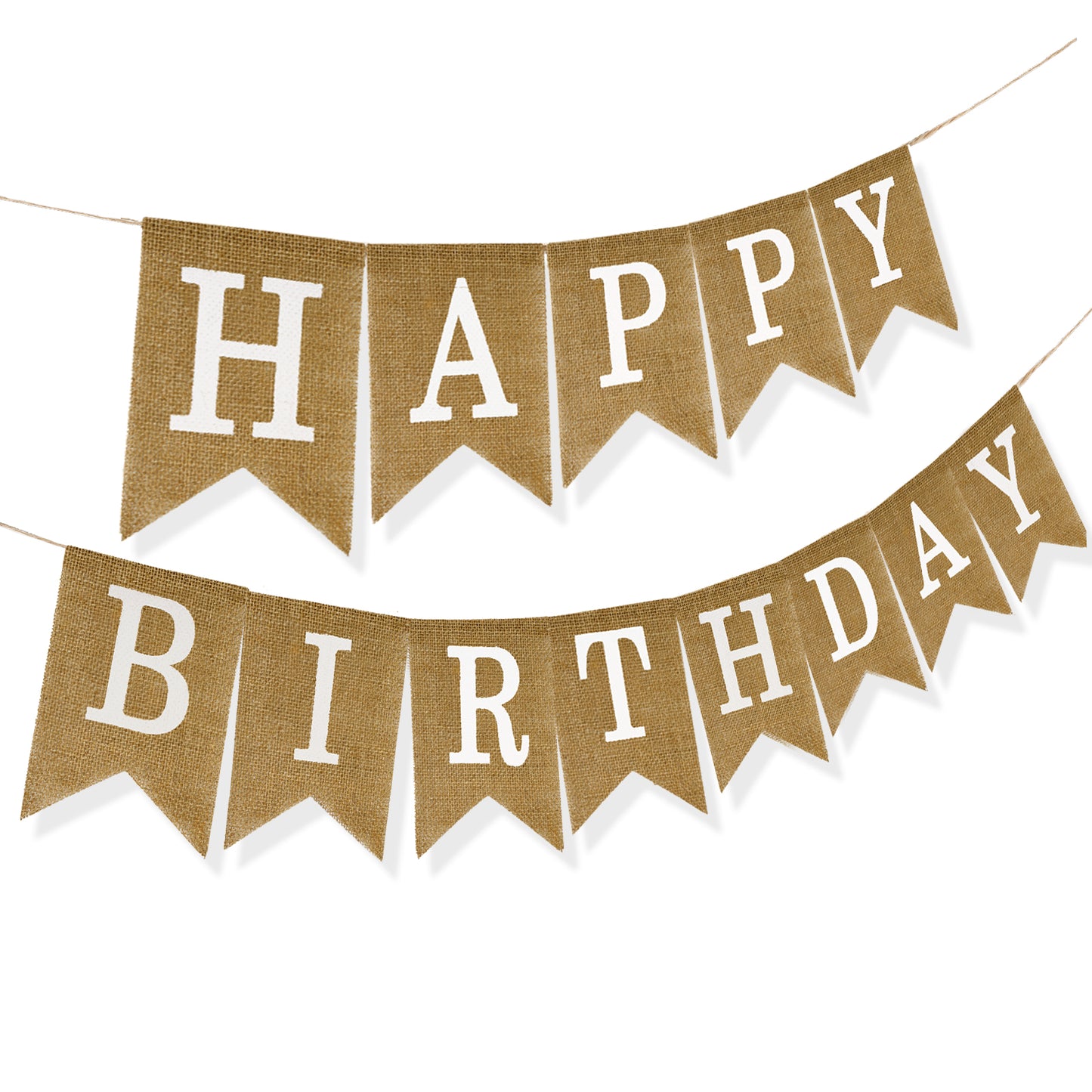 G2PLUS Happy Birthday Banners Burlap, Pre-Strung Happy Birthday Banner Sign, Rustic Happy Birthday Garland Bunting for Party Decorations, Reusable Hanging Backdrop for Cake Table