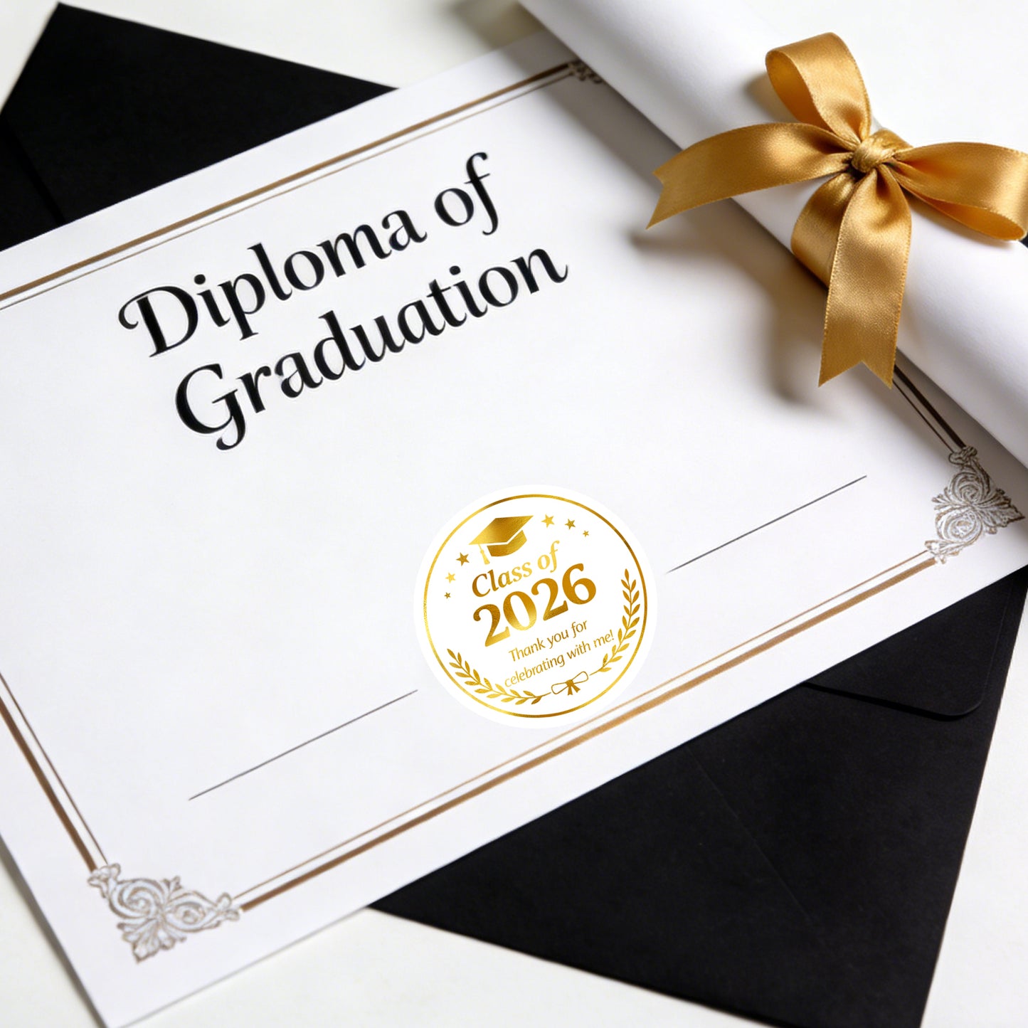 G2PLUS Graduation Thank You Stickers - 120Pcs Class of 2026 Stickers Gold Foil Graduation Gift Labels 2in Round Envelope Seal Sticker for Certificate Congrats Grad Party Favors