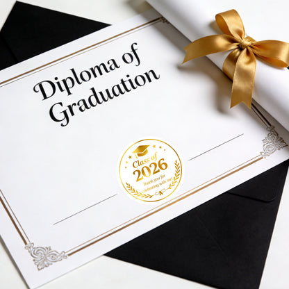 G2PLUS Graduation Thank You Stickers - 120Pcs Class of 2026 Stickers Gold Foil Graduation Gift Labels 2in Round Envelope Seal Sticker for Certificate Congrats Grad Party Favors