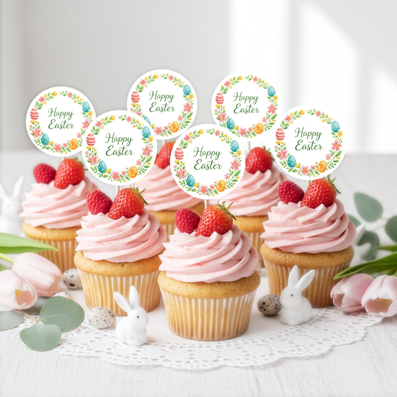 G2PLUS Happy Easter Stickers - 60Pcs Easter Eggs Labels for Baskets 2 Inch Round Watercolors Flower Wreath Sticker for Goddies Bags, Cards, Envelope Seals, Party Supplies - G2Plus