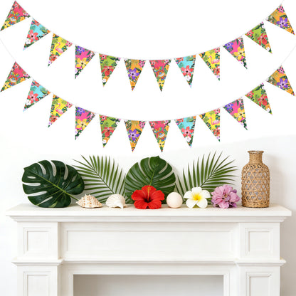 G2PLUS Hawaiian Bunting Banner, 39Ft Pre-Strung Tropical Party Banner, 4 Pack Double Sided Paper Hawaiian Floral Bunting Garland for Luau, Birthday, Baby Shower, Summer Beach Party Decorations