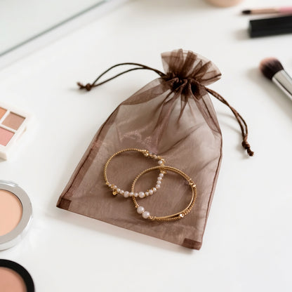 G2PLUS 25PCS Brown Organza Bags 5x7 inches - Sheer Mesh Jewelry Pouches, Organza Gift Bags with Drawstring for Candy, Jewelry, Wedding Party Favors