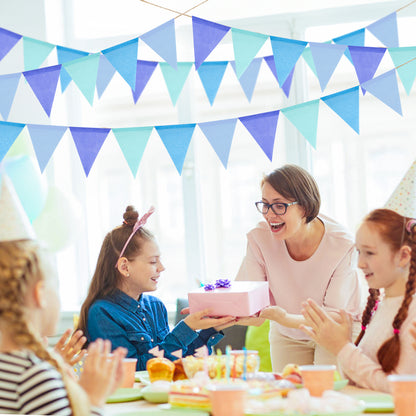 G2PLUS Pre-Strung Burlap Pennant Banner, 39Ft Blue Triangle Flag Bunting, 36pcs Pennant Banner Flags Garland for Birthday, Holidays and Theme Party Decorations