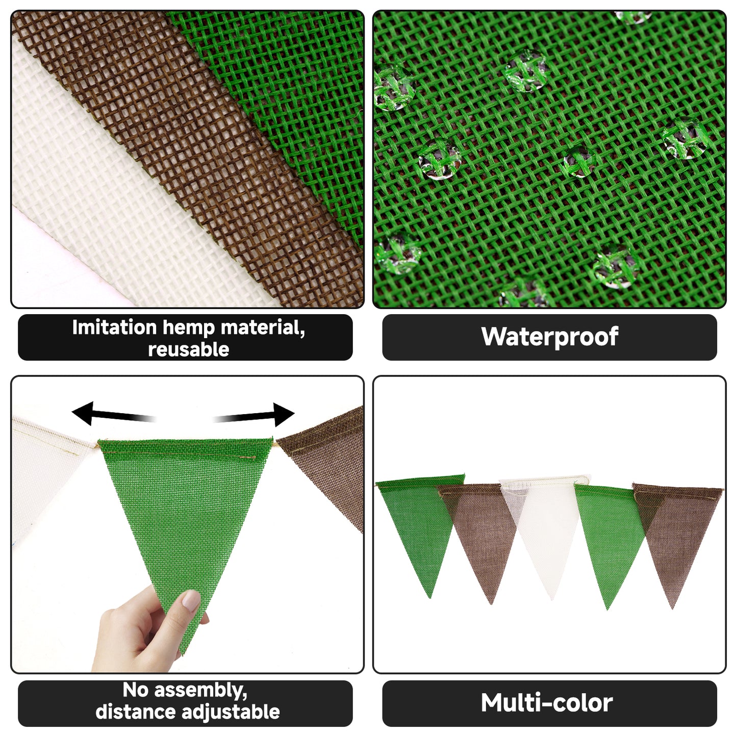 G2PLUS Pre-Strung Burlap Pennant Banners, 39Ft Green White Brown Fabric Triangle Flag Bunting, 36Pcs Pennant Banner Flags Garland for Football Game Day, Outdoor Parties, Camping & Backyard Decorations