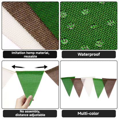G2PLUS Pre-Strung Burlap Pennant Banners, 39Ft Green White Brown Fabric Triangle Flag Bunting, 36Pcs Pennant Banner Flags Garland for Football Game Day, Outdoor Parties, Camping & Backyard Decorations