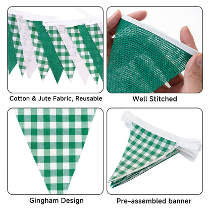 G2PLUS Green and White Checkered Banner, 32Ft Green Pennant Banner Garland, Party Decorations Triangular Bunting Garland for Xmas, Wedding Décor, Birthday Party, Picnic, BBQ, St. Patrick’s Day & Outdoor Celebrations