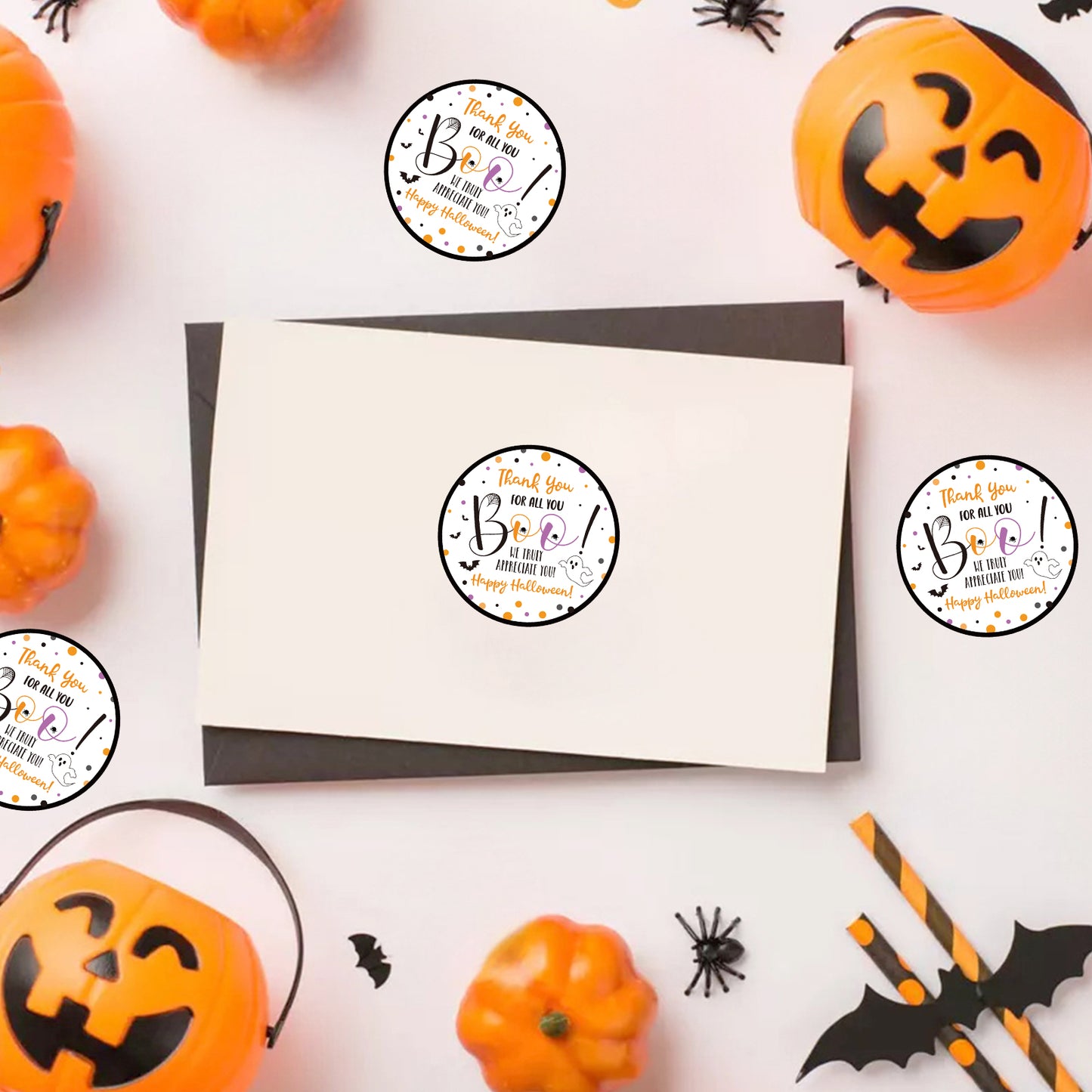G2PLUS Halloween Stickers, 60PCS Halloween Thank You Stickers, 2'' Round Happy Halloween Stickers, Halloween Thank You for All You Stickers, Boo Gift Stickers for Candy Bags, Halloween Party Favors