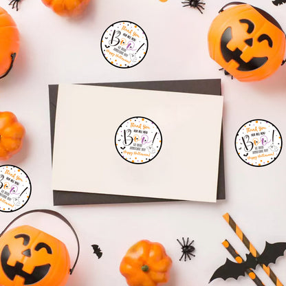 G2PLUS Halloween Stickers, 60PCS Halloween Thank You Stickers, 2'' Round Happy Halloween Stickers, Halloween Thank You for All You Stickers, Boo Gift Stickers for Candy Bags, Halloween Party Favors