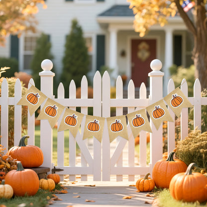 G2PLUS Pumpkin Burlap Banner – 9.8Ft Fall Bunting Garland, Pre-Strung Rustic Hanging Banner Flag Decor for Thanksgiving, Porch, Classroom, Home