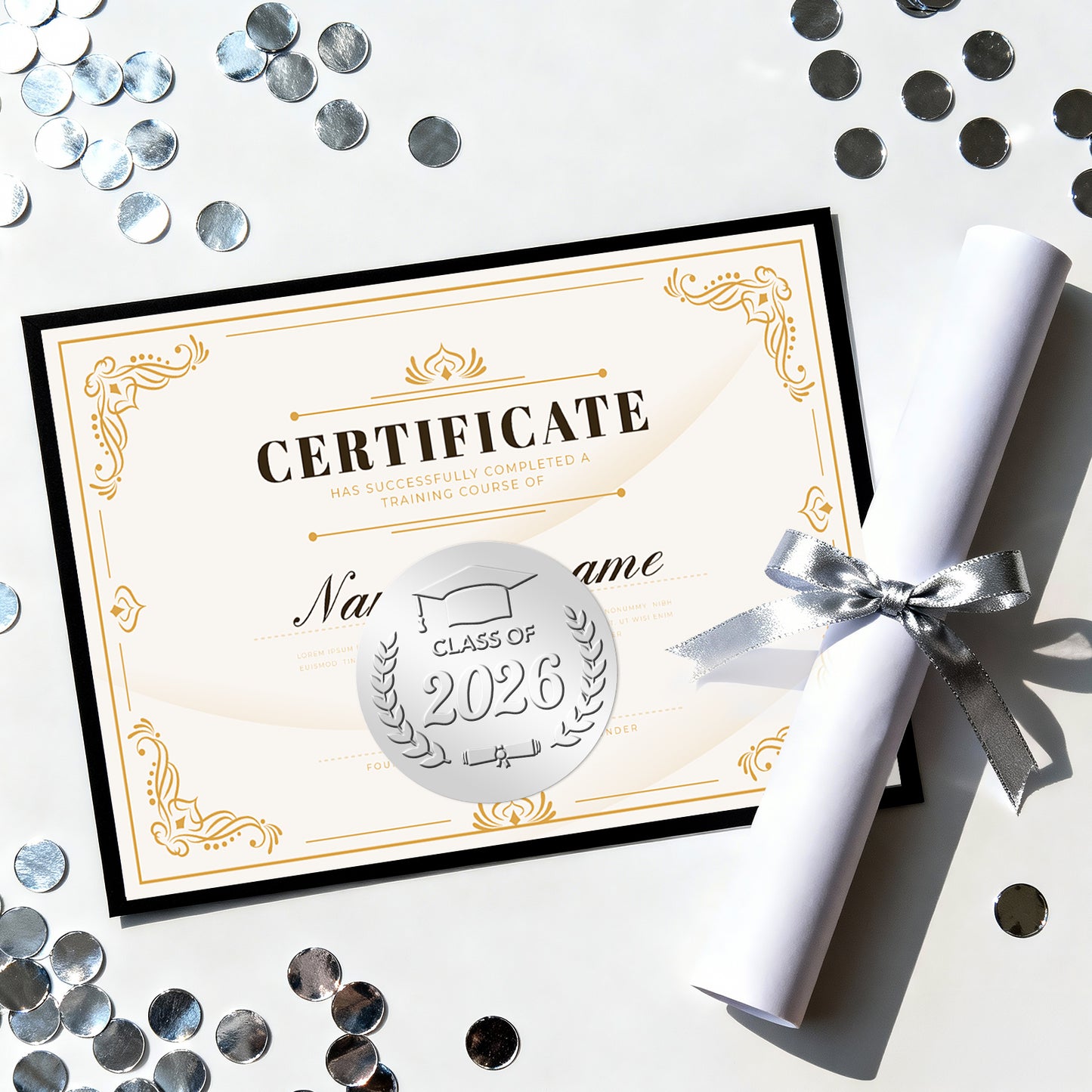 G2PLUS 100Pcs Class of 2026 Stickers - Silver Foil Embossed Graduation Stickers 2 Inch Graduation Cap Envelope Seal Labels for Diplomas Certificates Gradutes Awards Invitation Party Favors