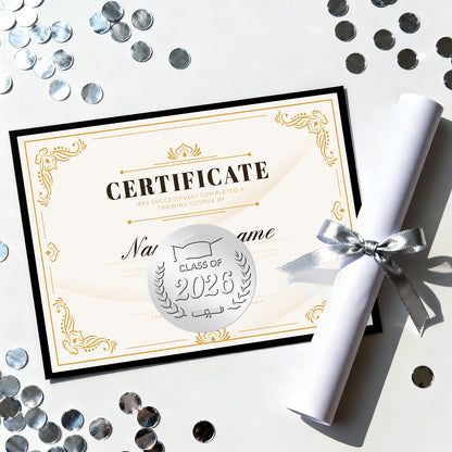 G2PLUS 100Pcs Class of 2026 Stickers - Silver Foil Embossed Graduation Stickers 2 Inch Graduation Cap Envelope Seal Labels for Diplomas Certificates Gradutes Awards Invitation Party Favors