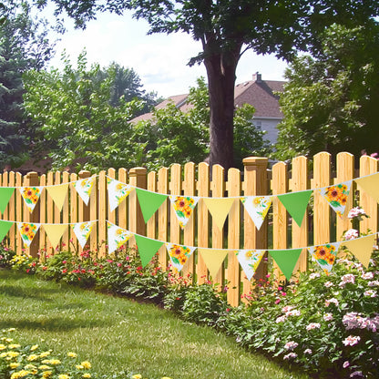 G2PLUS 39Ft Triangle Bunting Banner, Yellow & Green Sunflower Garland Pennant Banner, Reusable Cotton Triangle Flags Party Decoration for Garden Party, Fall Decor & Outdoor Celebrations