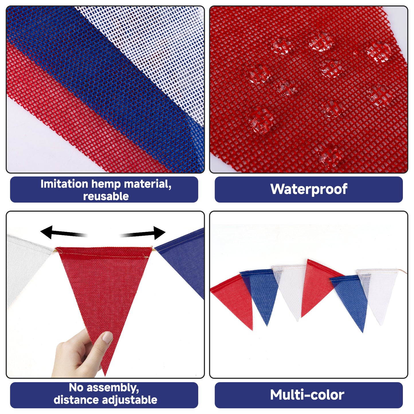 G2PLUS 39Ft Red White Blue Triangle Flag Bunting, 36Pcs Pre-Strung Burlap Pennant Banner, Patriotic Party Decorations for 4th of July, Independence, Memorial Day, Graduations, Labor Day, Graduation
