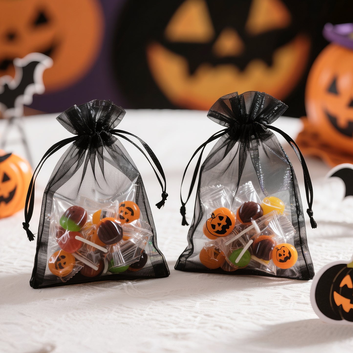 G2PLUS 30PCS Black Oragnza Bags 4x6 In - Drawstring Organza Bags, Sheer Mesh Jewelry Pouches, Candy Gift Wrap Pouches for Halloween, Christmas, Wedding Party Favors