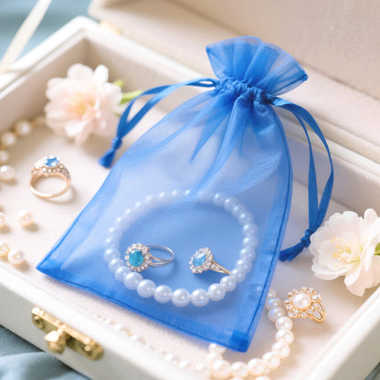 G2PLUS 25PCS Royal Blue Organza Bags 5x7 inches - Sheer Mesh Jewelry Pouches, Organza Gift Bags with Drawstring for Candy, Jewelry, Wedding Party Favors