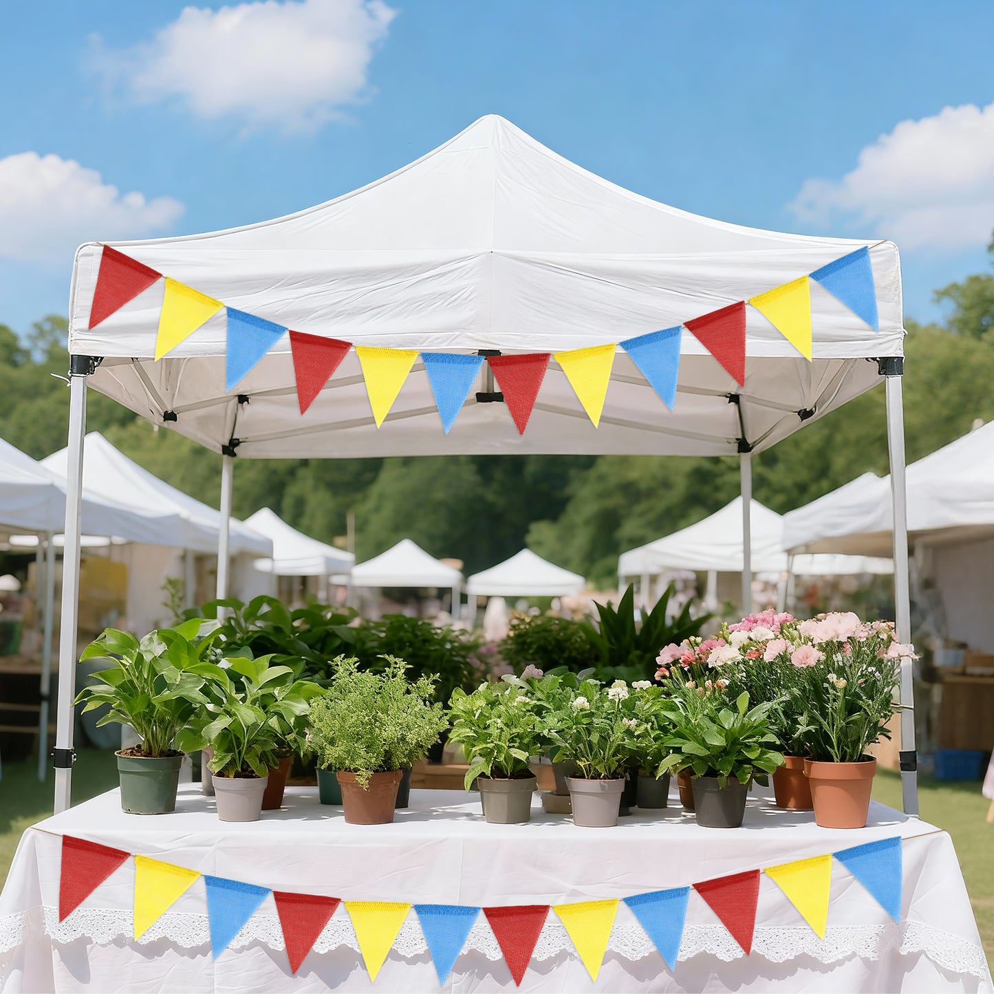 G2PLUS Pre-Strung Burlap Pennant Banners, 39Ft Red Yellow Blue Triangle Flag Bunting, 36Pcs Pennant Banner Flags Garland for Birthday, Carnival, School Events, Baby Shower, Wedding and Party Decor