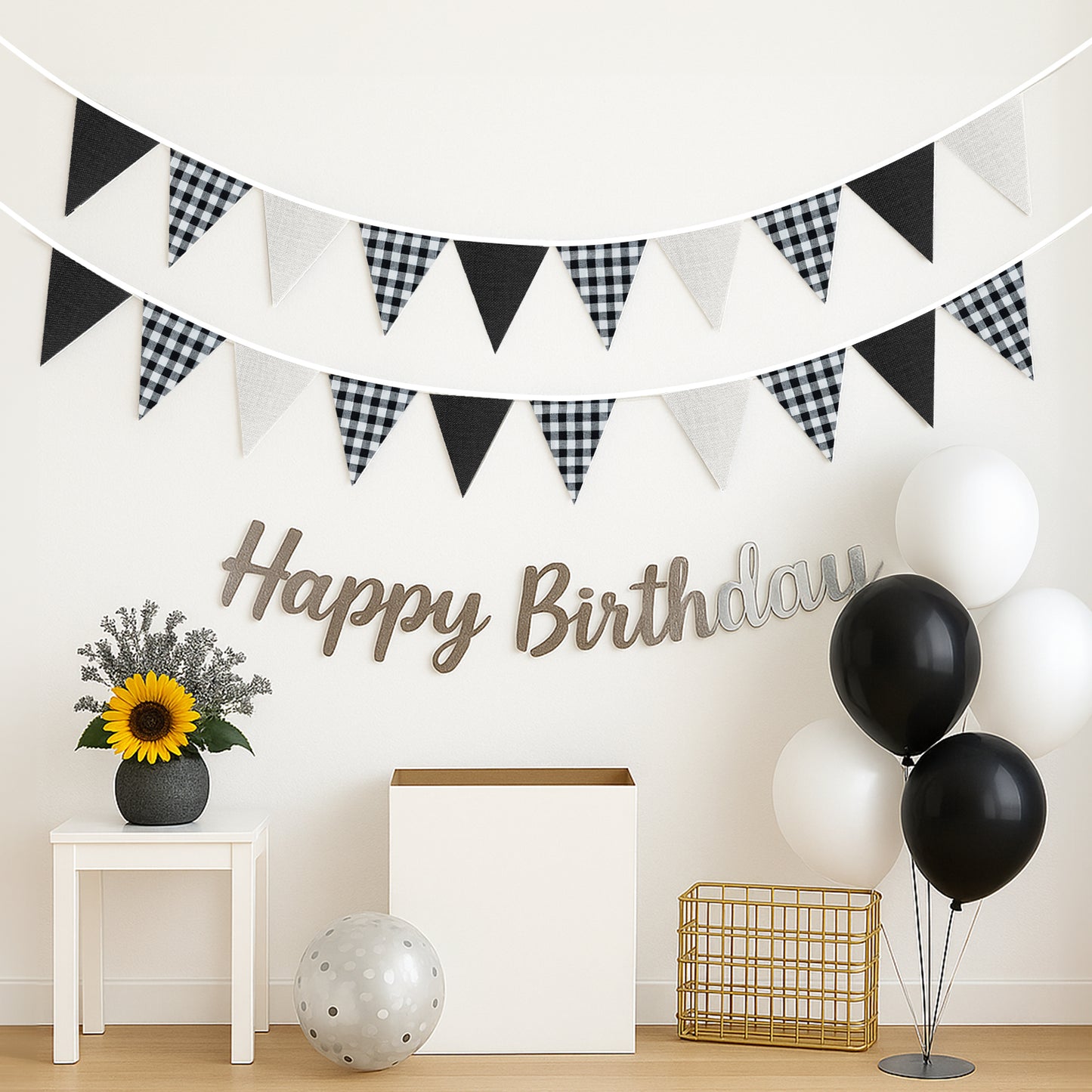 G2PLUS Black and White Checkered Banner, 32Ft Black Pennant Banner Garland, Party Decorations Triangular Bunting Garland for Xmas, Wedding, Game Day, Birthday, Graduation & Outdoor Celebrations