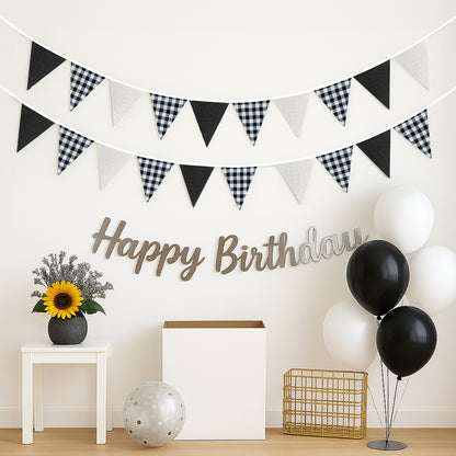 G2PLUS Black and White Checkered Banner, 32Ft Black Pennant Banner Garland, Party Decorations Triangular Bunting Garland for Xmas, Wedding, Game Day, Birthday, Graduation & Outdoor Celebrations