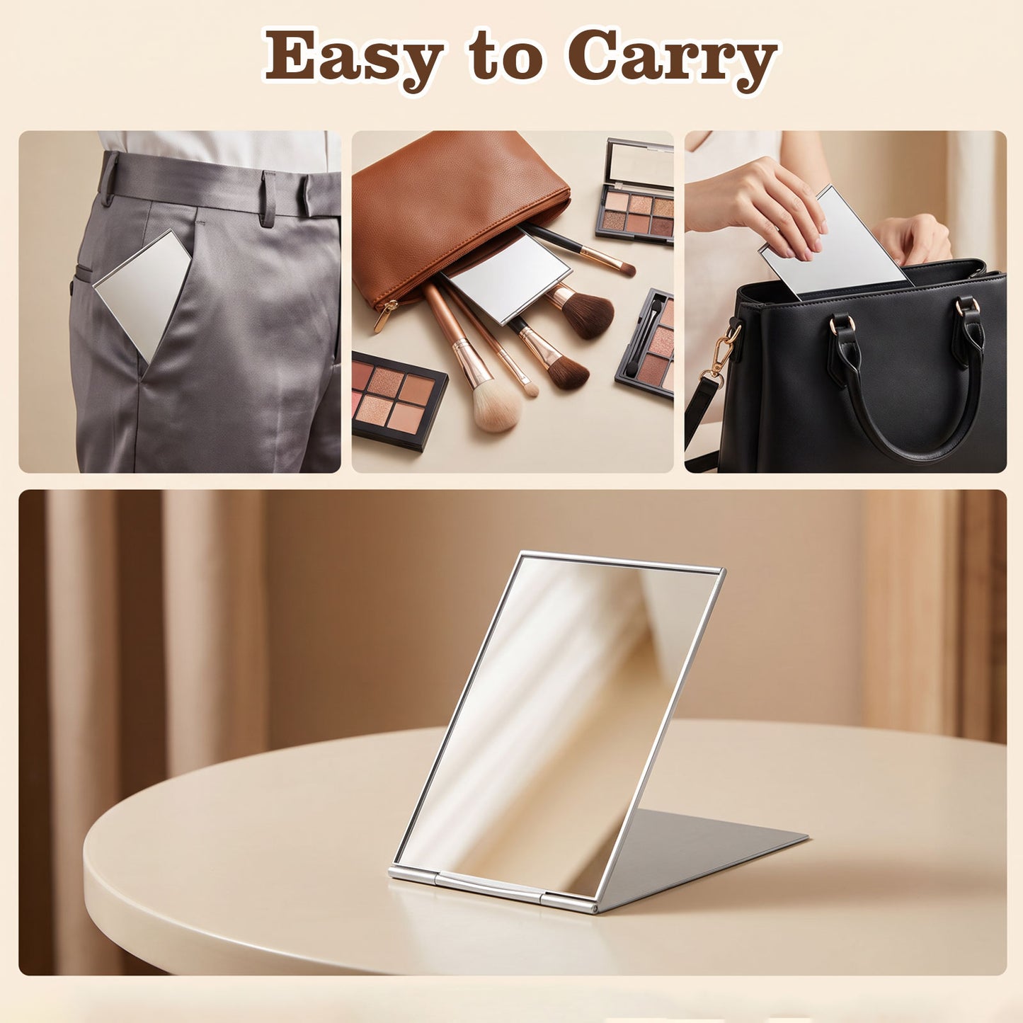 G2PLUS Portable Folding Vanity Mirror, Ultra-Slim Aluminum Shell Travel Mirror, 4x3.9 Inch Small Mirror for Travel, Bathroom, Makeup, Beauty, Grooming