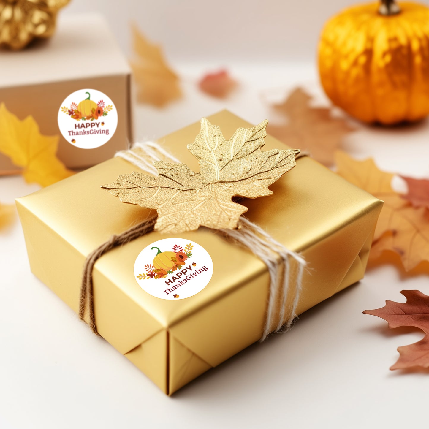 G2PLUS Thanksgiving Stickers, 60PCS Happy Thanksgiving Stickers, 2'' Round Thanksgiving Day Stickers, Fall Holiday Pumpkin Gift Sticker, Fall Theme Envelope Seals for Autumn Harvest Party Favors