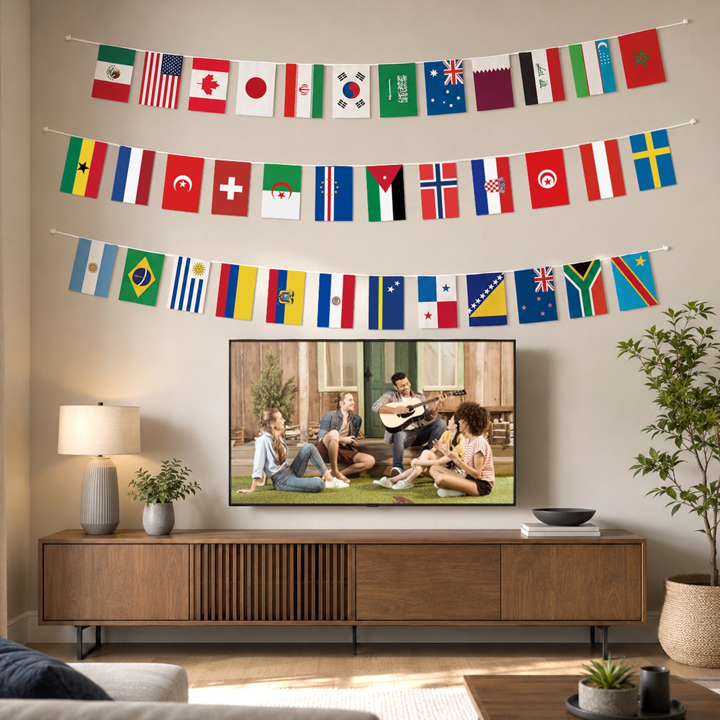G2PLUS World Cup Football Bunting 2026, 48 Teams Flags of the World, 15m Double Sides Football Party Decor Banner for Bar Club Garden Street Decoration, 1 Pack
